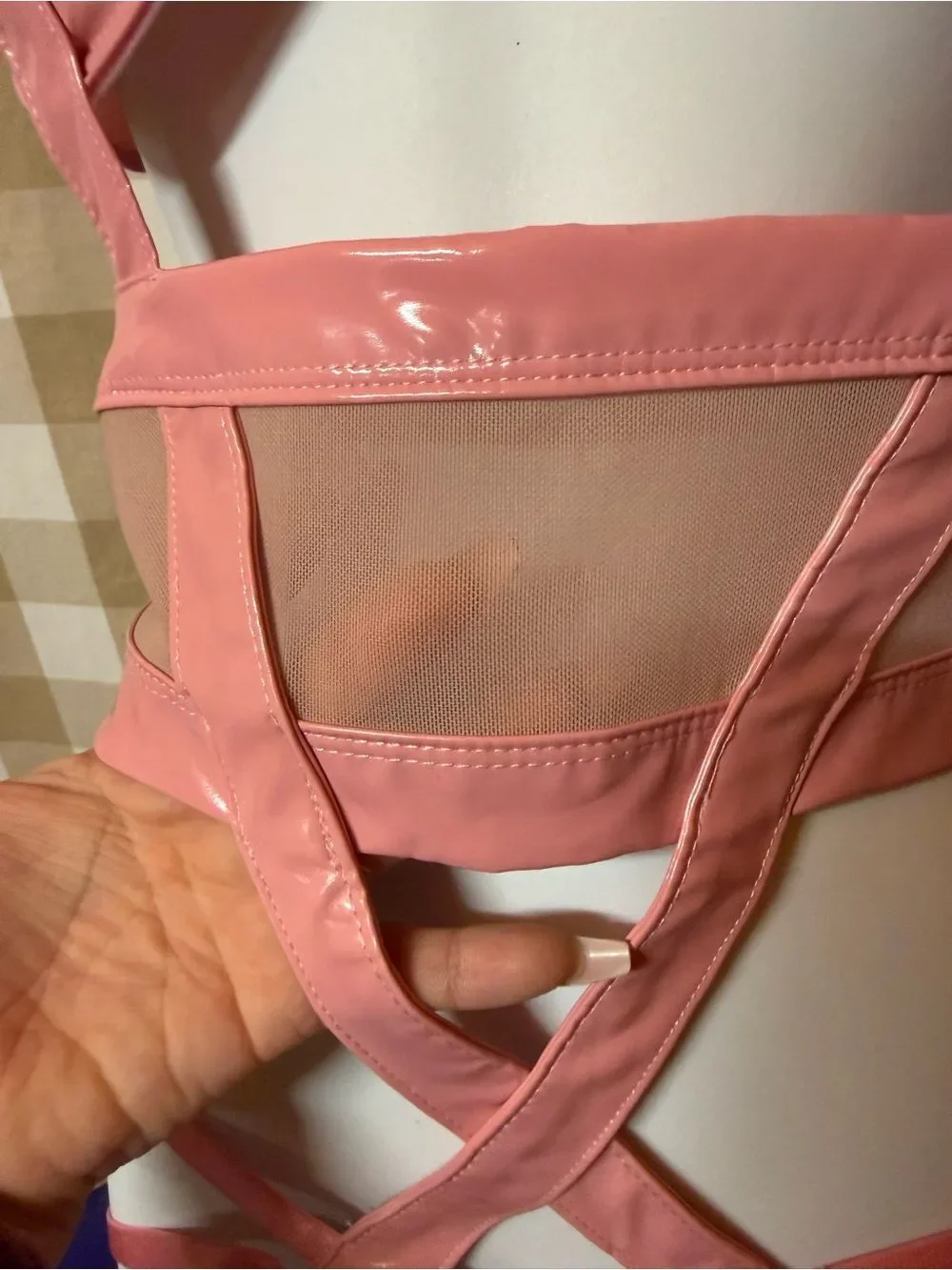 NWT Frederick’s Of Hollywood Pink Patent Mesh Cutout Teddy M